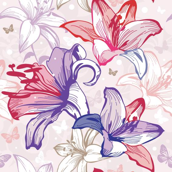 Flowers illustration cloth pattern background vector 02