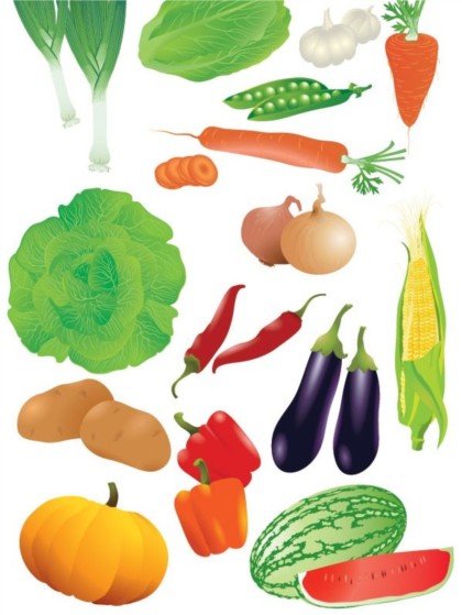 Fresh fruits and vegetables vectors