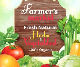 Fresh natural vegetable with wooden sign vector