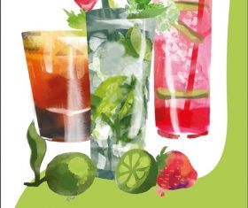 Fruit drink poster hand drawn watercolor vector