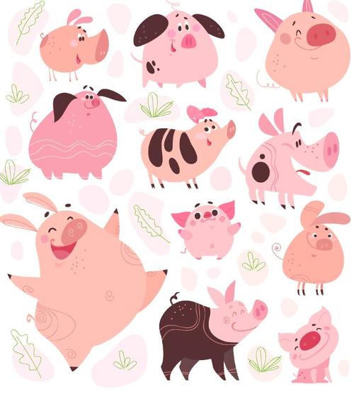 Funny cartoon pig vectors 02