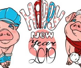 Funny pig with 2019 new year design vectors