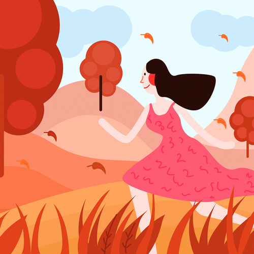 Girl running in the wild vector illustration