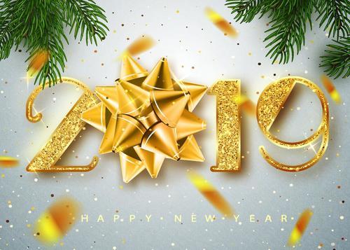 Golden 2019 new year text with new year background vector