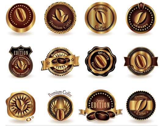 Golden Coffee labels vector