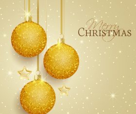 Golden christmas ball with stars vector greeting card