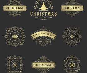Golden christmas labels retro design vector 01
