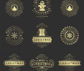 Golden christmas labels retro design vector 02