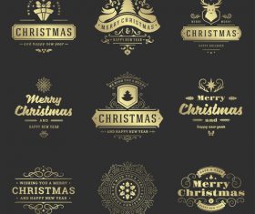 Golden christmas labels retro design vector 03