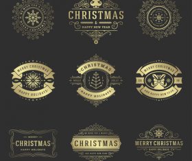 Golden christmas labels retro design vector 04
