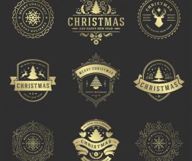 Golden christmas labels retro design vector 05