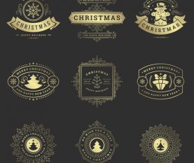 Golden christmas labels retro design vector 06