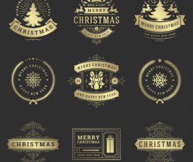 Golden christmas labels retro design vector 07