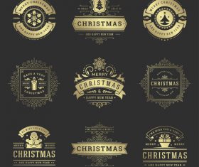 Golden christmas labels retro design vector 09