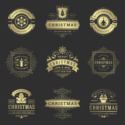 Golden christmas labels retro design vector 09