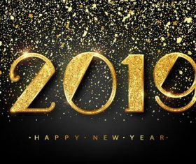 Golden confetti with 2019 new year golden vector