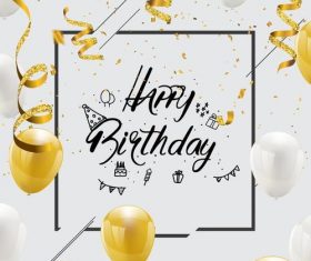 Golden confetti with birthday white background vector