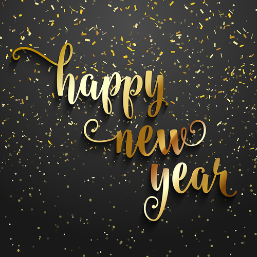 Golden confetti with new year text design vector