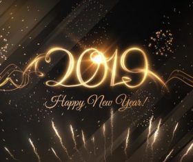 Golden firework with 2019 new year design vectors