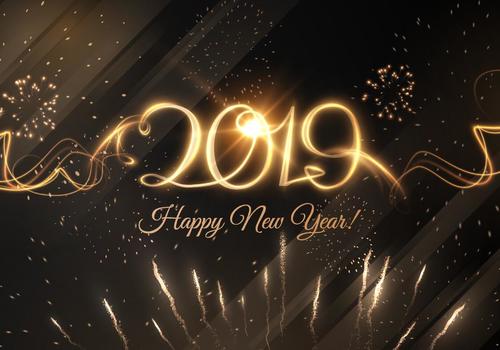 Golden firework with 2019 new year design vectors