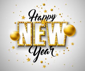 Golden neon with new year background vector material 01