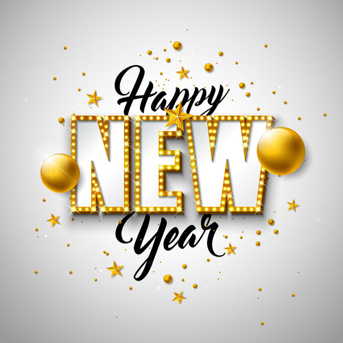 Golden neon with new year background vector material 01