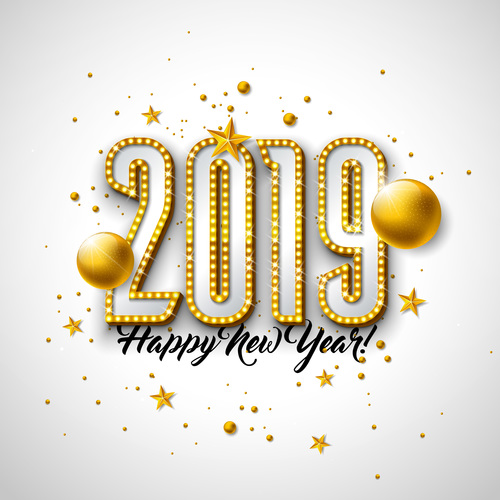Golden neon with new year background vector material 02