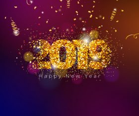 Golden ribbon with purple 2019 new year background vector