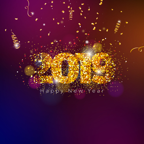 Golden ribbon with purple 2019 new year background vector