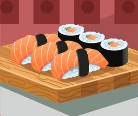 Gourmet delicious japanese sushi cuisine vector illustration