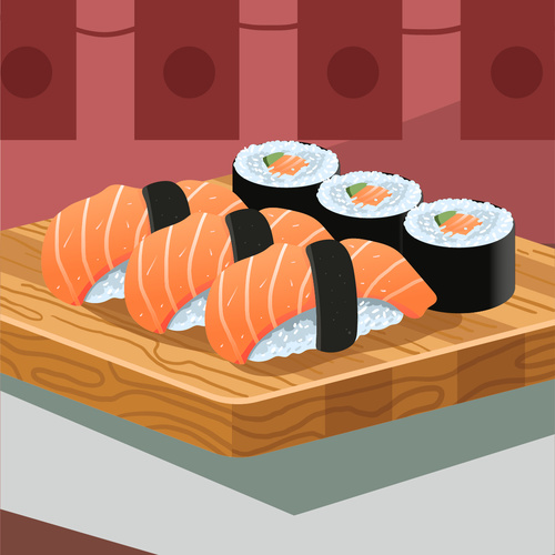 Gourmet delicious japanese sushi cuisine vector illustration