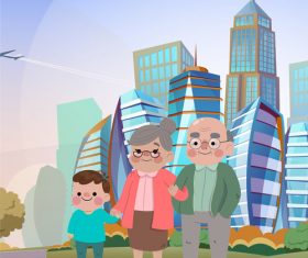 Grandparents walking in the park vector illustration