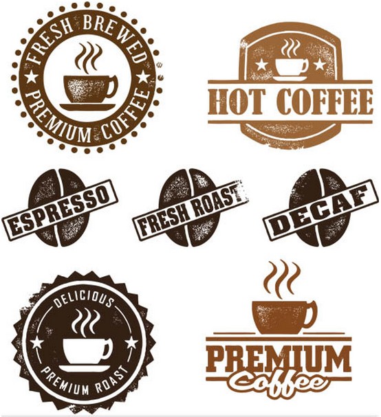 Grunge Coffee Labels vectors graphic
