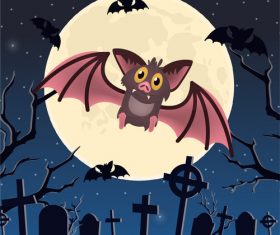 Halloween cemetery bat vector illustration