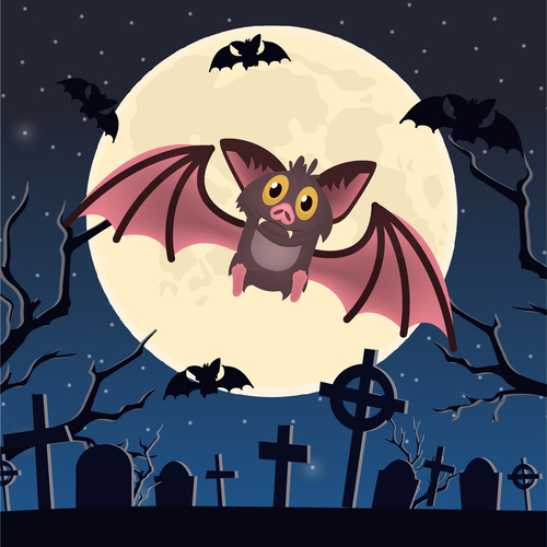 Halloween cemetery bat vector illustration