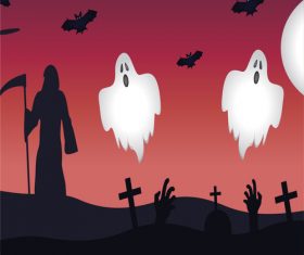 Halloween cemetery ghost vector illustration