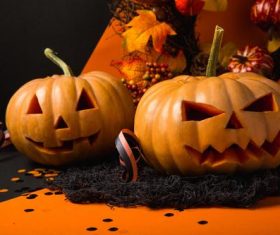 Halloween funny pumpkin lights Stock Photo 03