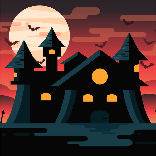 Halloween gloomy castle vector illustration