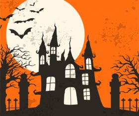 Halloween haunted house with moon cartoon vector free download