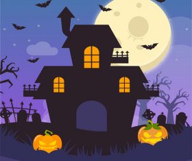 Halloween haunted house and pumpkin vector illustration