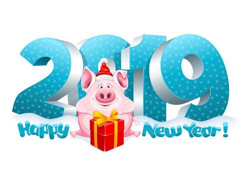 Happy 2019 pig year design vector 01
