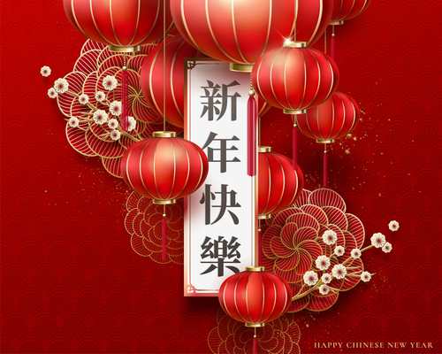 Happy chinese new year red greenting card vectors 01