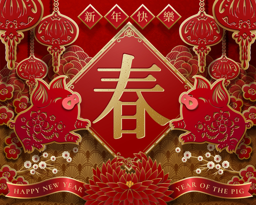 Happy chinese new year red greenting card vectors 02