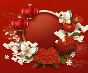 Happy chinese new year red greenting card vectors 03