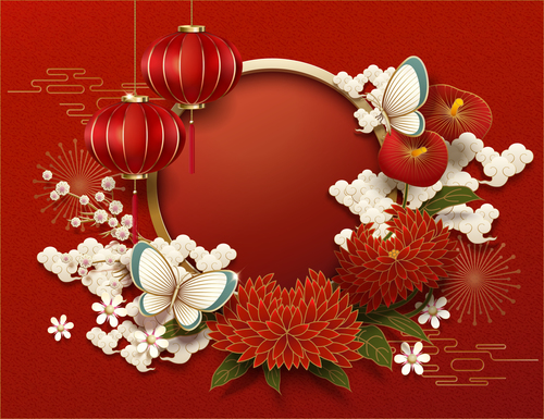 Happy chinese new year red greenting card vectors 03