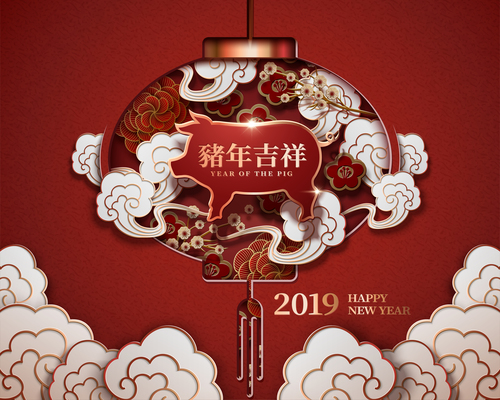 Happy chinese new year red greenting card vectors 04