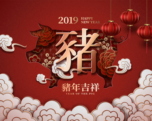 Happy chinese new year red greenting card vectors 05