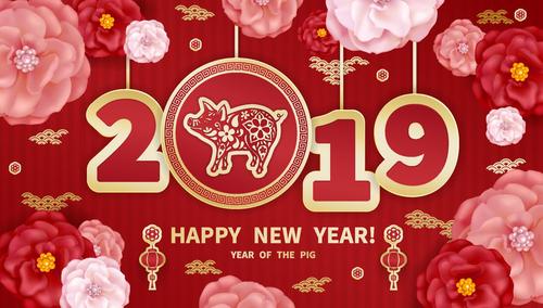 Happy chinese new year red greenting card vectors 06