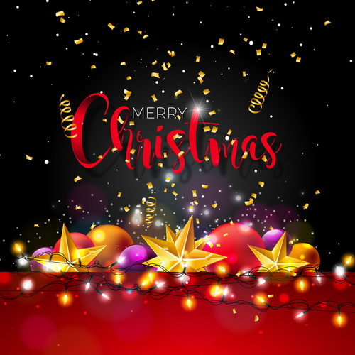 Happy christmas festvial background with golden confetti vector