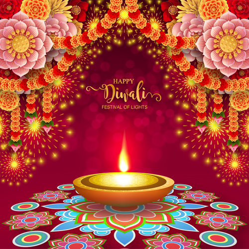 Happy diwali festvial of lights vector material 01